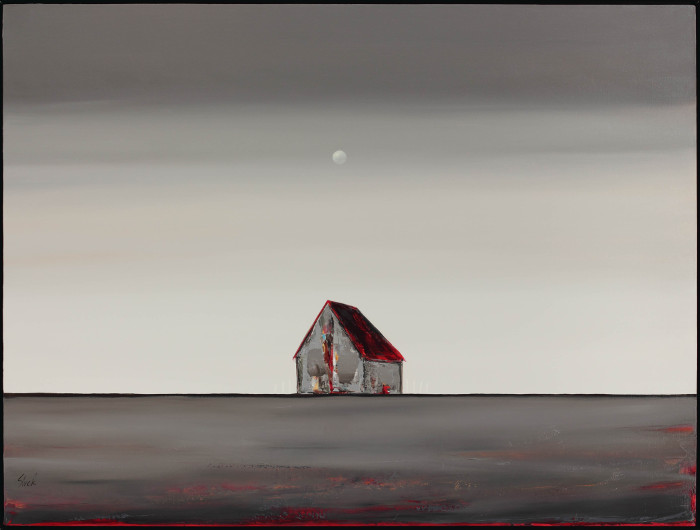 Dusk (Barn with red roof and white fence 